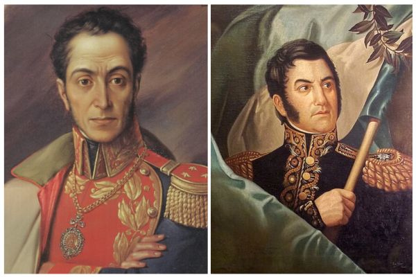Retratos de Simón Bolívar e José San Martín, os dois principais líderes do processo da Independência da América Espanhola.
